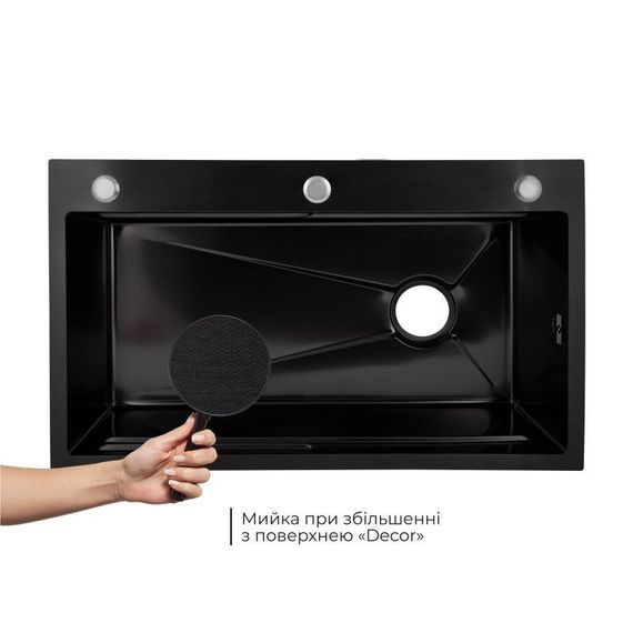 Lidz Handmade H7545B Мойка для кухни интегрированная Decor Black PVD Honeycomb 3,0/1,0 мм LDH7545BDECPVD48373 | Зображення 3