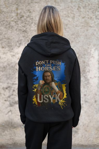 Утеплене зіп худі на флісі зіпер з принтом Dont Push The Horse Without Kane Black | Зображення 6