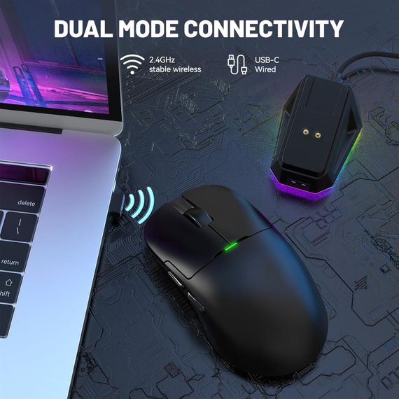Бездротова легка магнітна миша Ajazz AJ159P PAW3395 2.4G 26000 DPI RGB Чорна | Зображення 3