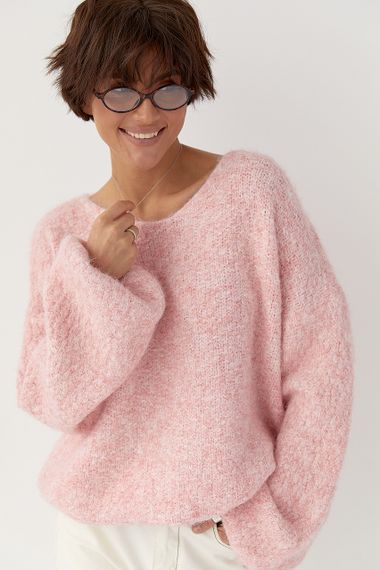 В’язаний жіночий джемпер з рукавами-ліхтариками - пудра цвет, ONE SIZE (є розміри)
