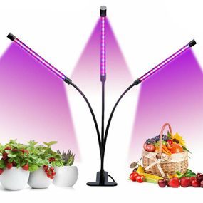 Ультрафіолетова лампа для рослин на 3 гілки, 30 Вт, L3 / Гнучка фітолампа з таймером / Світодіодний фітосвітильник на прищіпці