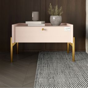 Тумба приліжкова LION Wood з однією шухлядою Рожевий (золоті ножки) (LION-041328)