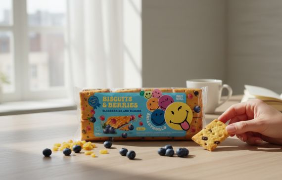 Печиво затяжне з начинкою SmileyWorld BISCUITS  BERRIES чорниця та родзинки 210г (214520)