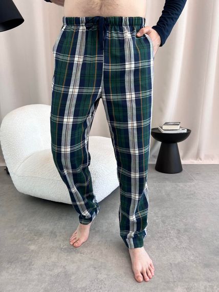 Чоловічі піжамні штани COSY в клітину синьо-зелені
