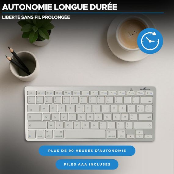 Бездротова клавіатура Bluetooth Bluestork компактна, ультратонка AZERTY, легка тиха міні-клавіатура для Mac, iPad, iPhone біла | Зображення 2
