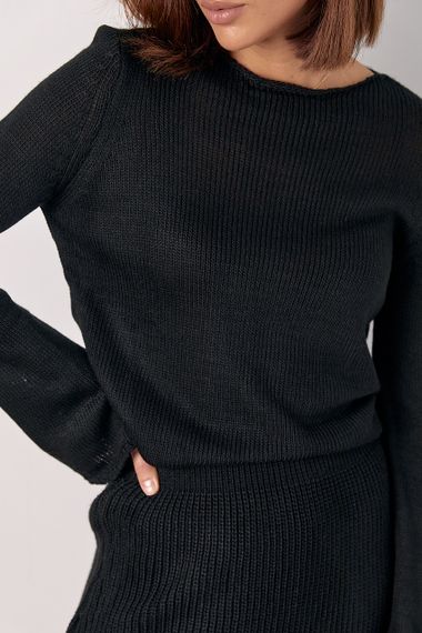 В'язаний костюм з джемпером та довгою спідницею з розрізом по нозі - чорний цвет, ONE SIZE (є розміри) | Зображення 2