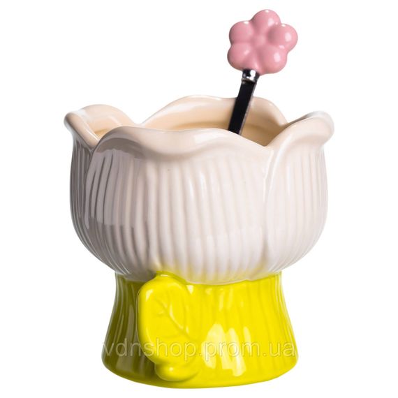 Креманка порцелянова з ложкою у формі квітки 300 (мл) креманка для десертів, морозива та желе Жовтий FM-42BE | Зображення 2