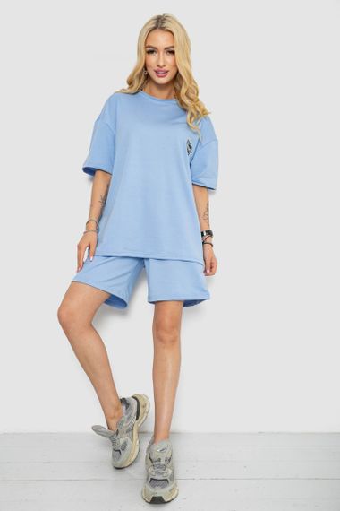 Женский летний костюм оверсайз шорты и футболка голубой размер L/XL 241R5004 | Зображення 1