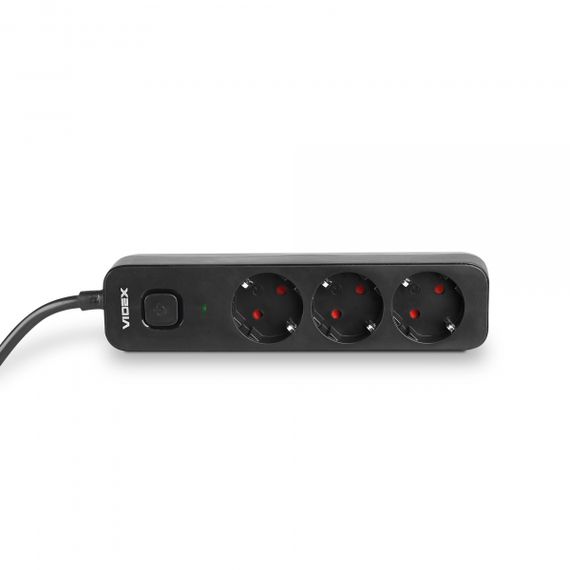 Мережевий подовжувач VIDEX ONCORD з/з 3п 3м (3x1.5мм) з кнопкою Black | Зображення 3
