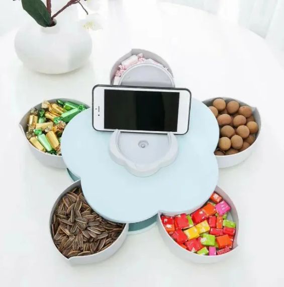 Вращающаяся складная двухъярусная конфетница SUNROZ Flower Candy Box для конфет и фруктов | Зображення 3