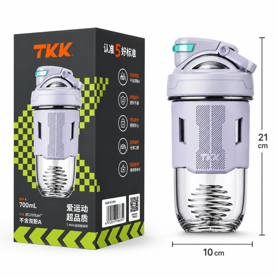 Спортивный шейкер TKK (700 мл) - Светло-серый Tritan BPA-free, ударопрочный, с венчиком для смешивания | Зображення 1