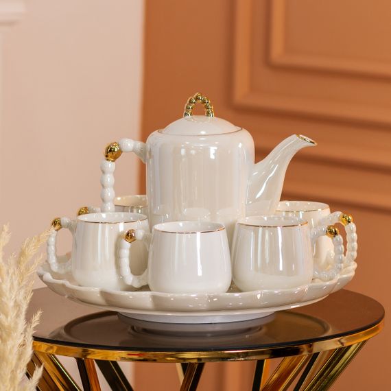 Чайний набір на 6 персон із заварювальним чайником та порцелянаовою підставкою Білий HP-15-7 | Зображення 8