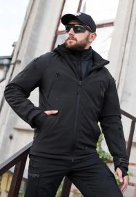 Тактическая куртка Хантер Софтшелл черная на сетке 56-58