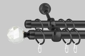 Чорний матовий Карниз для штор металевий, дворядний 19 мм (комплект) Кристал 200 см