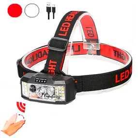 Фонарь налобный  910A XPE+12SMD сенсорное управление, красный, белый, АКБ 18650, ЗУ Type-C