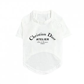 Брендовая футболка для собак Christian Dior Atelier с черной надписью, белая