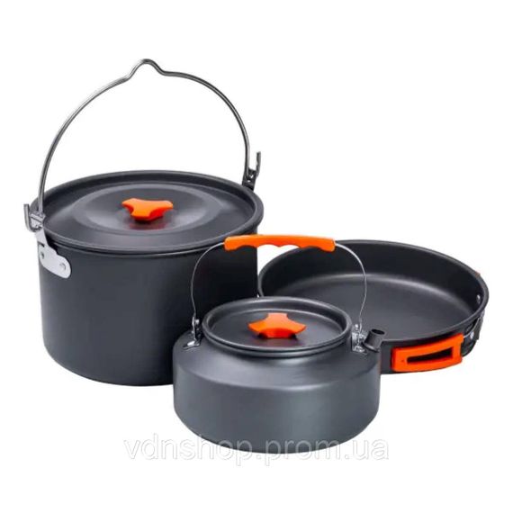 Набір туристичного посуду в сумці для походу та кемпінгу: каструля, сковорода, чайник HP39578C