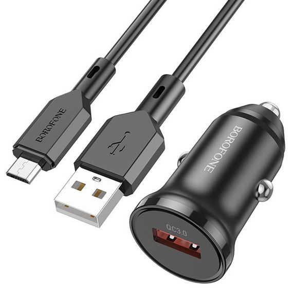 АЗП Borofone BZ18 QC3.0 (1USB-A) + кабель USB to MicroUSB Чорний | Зображення 1