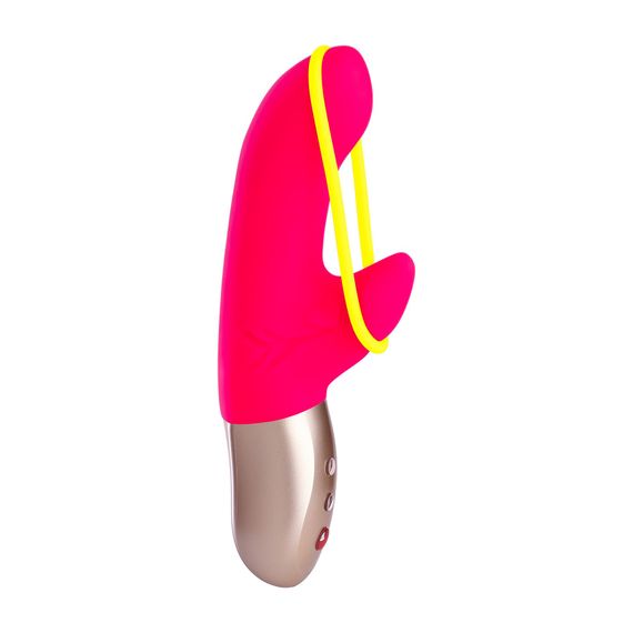 Мінівібратор-кролик зі стимулювальною стрічкою Fun Factory AMORINO pink/neon yellow, стрічка знімна | Зображення 2