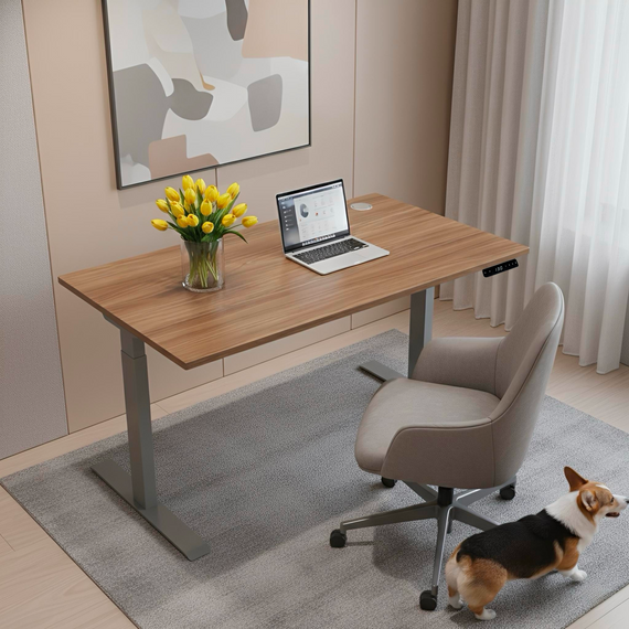 Стіл з електричним регулюванням висоти, двомоторний, 2-ступеневий, з однією заглушкою, сірий каркас, 1400х700х718-1223 мм | Зображення 1