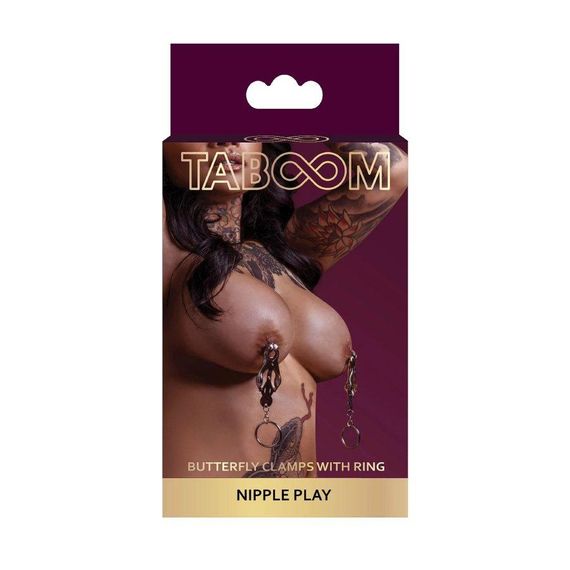 Затискачі-метелики з кільцем Taboom Nipple Play Butterfly Clamps With Ring, сріблясті Sex Aura | Зображення 4