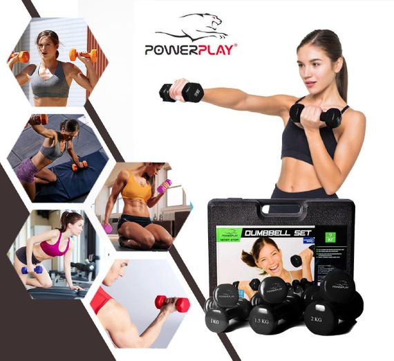 Набір гантелей в кейсі 9 кг. PowerPlay 4121 Fitness Dumbells (2шт.*1кг. 2шт.*1,5кг. 2шт.*2кг.) | Зображення 7