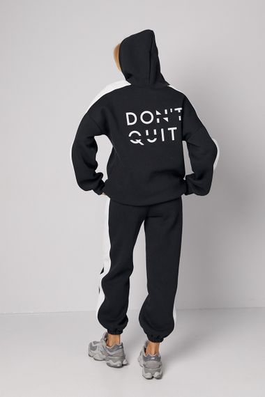 Теплий спортивний костюм жіночий з написом Don't quit - чорний цвет, L (є розміри) | Зображення 1