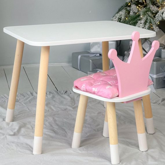 Прямокутний стіл і стільчик дитячий рожева корона. Столик для уроків, ігор, їжі | Зображення 7