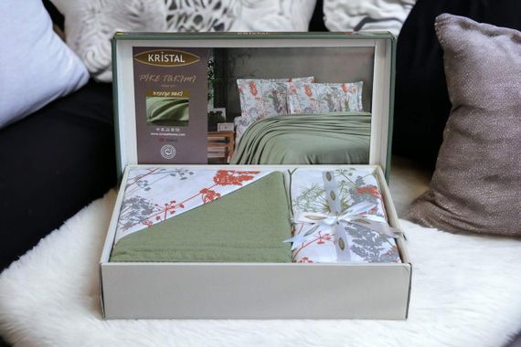 Комплект постільної білизни з пледом Kristal Ranforse 200×230 см Breeze Haki | Зображення 1