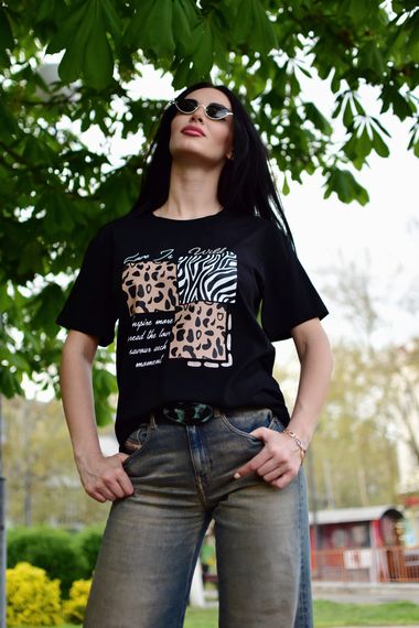 Женская летняя футболка с принтом хлопковая GF5248 размер 50/52 цвет черный | Зображення 3