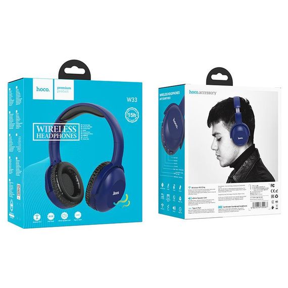 Бездротові навушники Bluetooth HOCO W33 Art sount BT headset Blue | Зображення 3