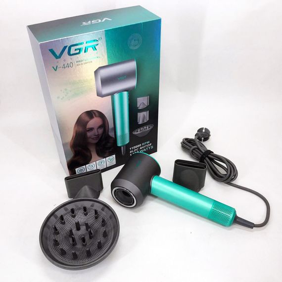 Професійний фен VGR V-440 GREEN з 3 рівнями обдування та температури, 11000 RPM, 3 насадки (45705-V-440 GREEN_1144) | Зображення 3
