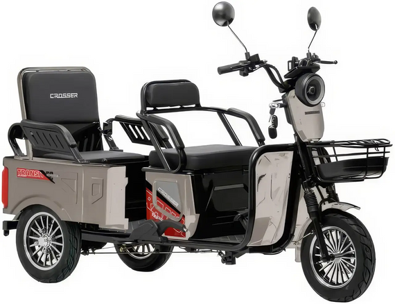 Электротрайк Crosser Transit TR-5 1500W 72V 24Ah, грузовой трехколесный электроскутер до 60 км, 3 места Сірий | Зображення 5
