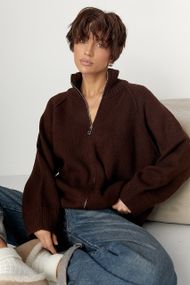 В'язаний кардиган на блискавці вільного фасону - коричневий цвет, ONE SIZE (є розміри)