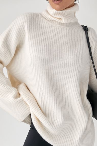 Тепла в'язана туніка в рубчик - молочний цвет, ONE SIZE (є розміри) | Зображення 3