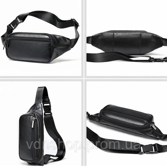 Чорна сумка бананка шкіряна, Бананка чоловіча без принта Чоловіча сумка поясна XH-98 | Зображення 9