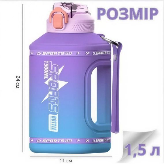 Еко-пляшка для води SPORTS BOTTLE (1500 мл) — Фіолетово-блакитний градієнт із вбудованою ручкою | Зображення 5
