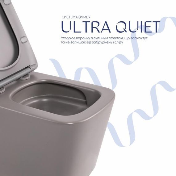 Унитаз подвесной Qtap Tern Ultra Quiet 520×345×325 мм, Stone grey, с сиденьем Slim Duroplast / Soft-close / Quick Release | Зображення 4