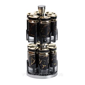 Набор для специй на подставке 12 баночек по 120 мл, черный мармур HP1356