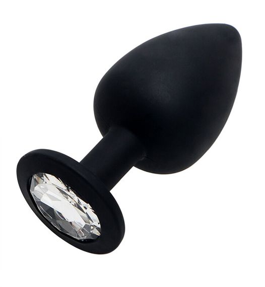 Чорна силіконова анальна пробка із кристалом (Розмір M)