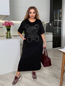 Женское платье-футболка длинное с коротким рукавом, больших и батальных размеров IS872, цвет черный, размер 58/60