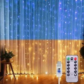 Гірлянда Штора прапор України з пультом USB 2*2 SFK-09