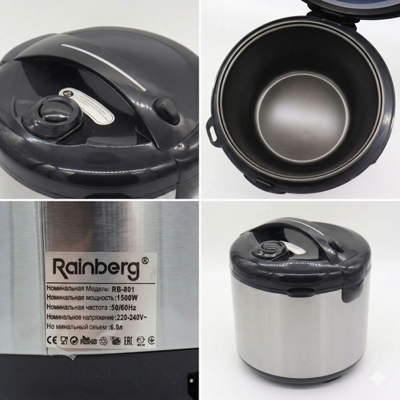 Багатофункціональна універсальна мультиварка 6 л, 1500W, 12 програм, Rainberg RB-801/Мультиварка | Зображення 4