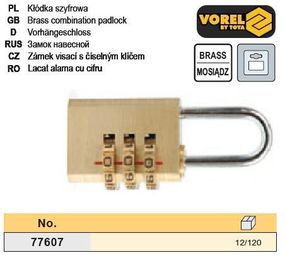 Замок навесной Польша кодовый латунь l=25 мм VOREL-77607