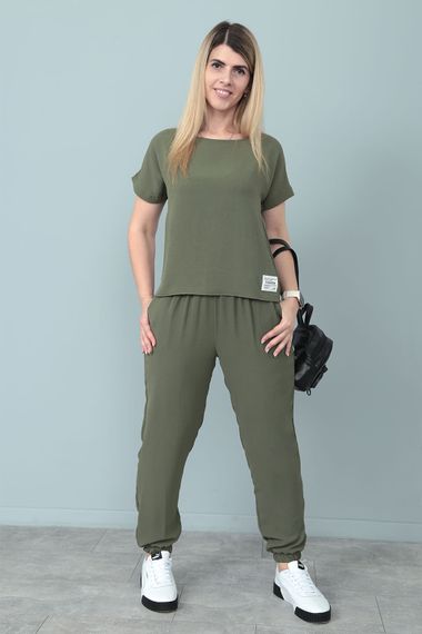 Женский летний легкий костюм укороченные штаны и футболка Gf7931 цвет хаки, размер 42/44 | Зображення 2