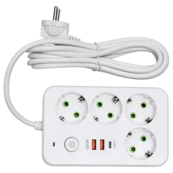 Мережевий фільтр-подовжувач 4 розетки 2xUSB-A 1xUSB-C 3м білий HP-5-45 | Зображення 1
