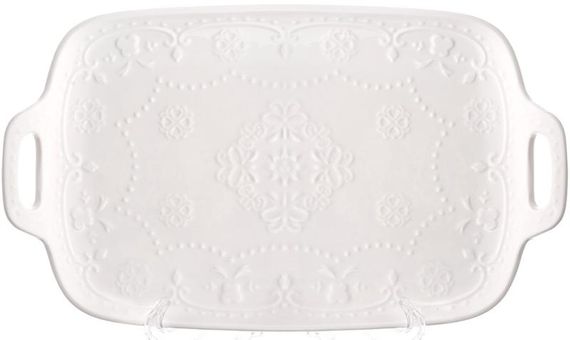 Блюда сервіровочні порцелянові (набір 2 штуки) "Біле Мереживо" 25х14см з ручками