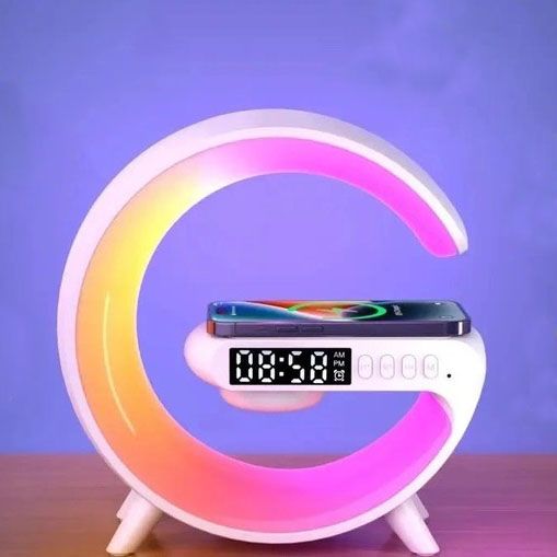 Розумний Нічний світильник G63 міні з Bluetooth Колонкою бездротовою зарядкою 10W Годинниками і BF-460 RGB підсвічуванням | Зображення 4