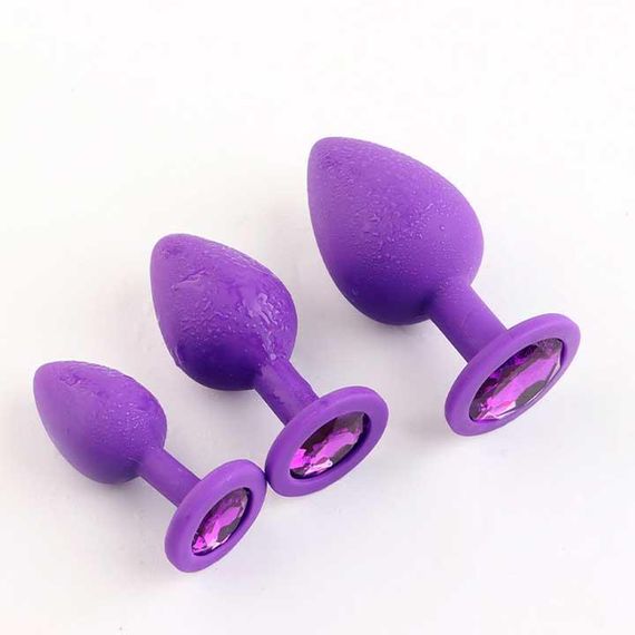 Набір силіконових анальних пробок із кристалом 3шт. (S, M, L) фіолетовий | Зображення 1