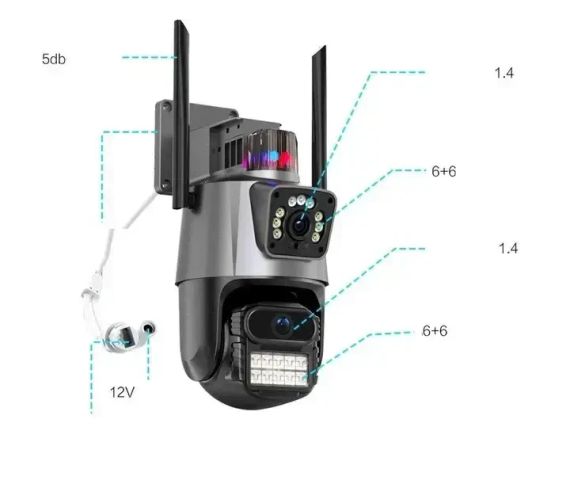 Вулична охоронна поворотна WIFI камера Dual Lens Zoom 8MP сирена, зум,  віддаленим доступом онлайн